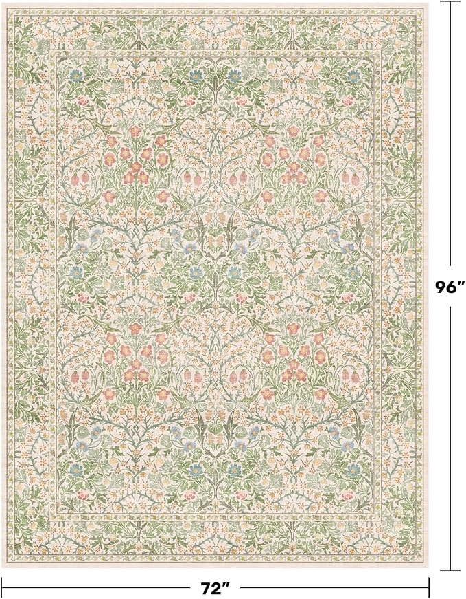 Light Beige Green Living Room Rug, 6x8 Washable Area Rug - Image 2