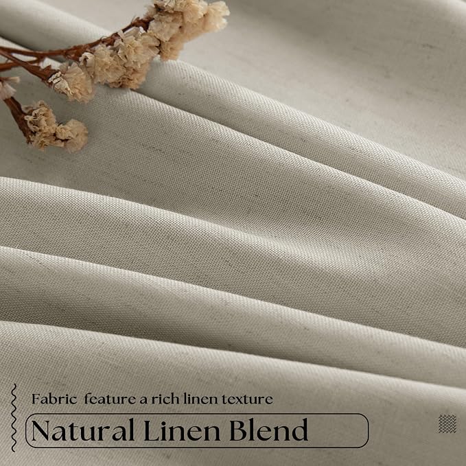 Oatmeal Beige Pleated Black Out Linen 45 Inch Curtains - Image 5