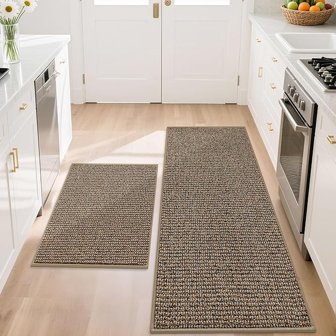 BEQHAUSE Kitchen Rugs and Mats 2PCS Non-Slip, Taupe | Kitchen Mats by BEQHAUSE