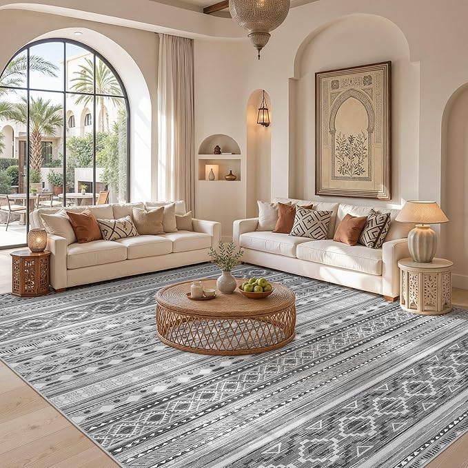 cotiled Boho 8x10 Area Rugs for Living Room: Large Moroccan Washable Rug | Low - Image 5
