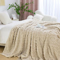 Aganear Fleece Throw Blanket for Bed Couch 90"x90" Khaki | Lightweight Fuzzy by Aganear