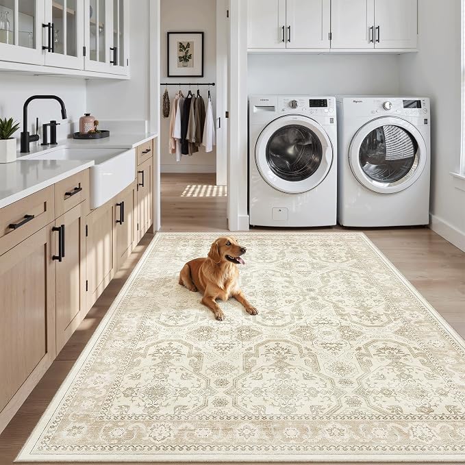 Soalmost 3x5 Rugs, Small Washable Kitchen Entryway Area Rug Beige/Brown | - Image 2