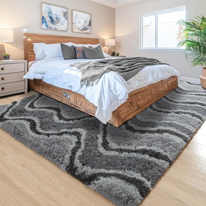 4x6 Grey Fluffy Soft Area Rug Non-Slip - Image 3