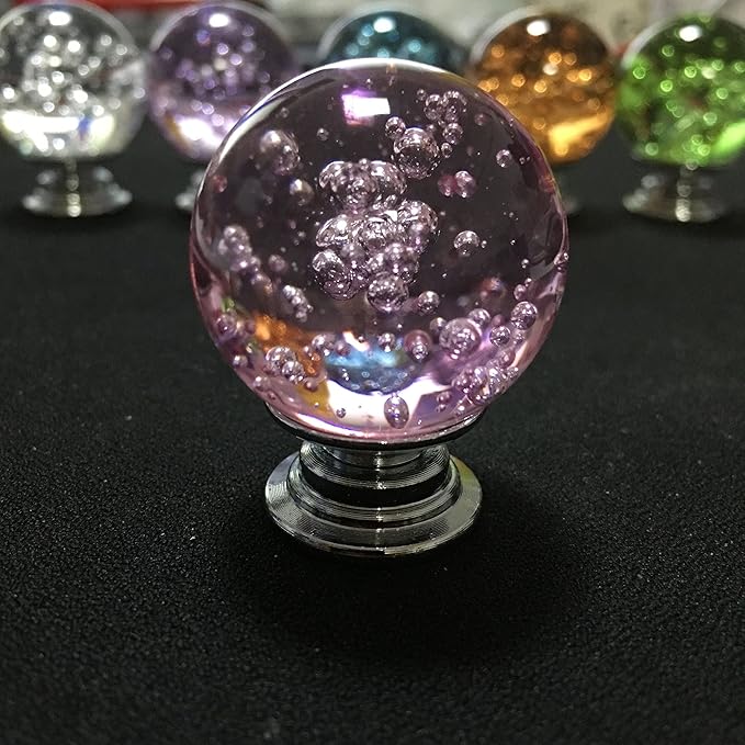 12 Pcs 30mm Round Shape Bubble Crystal Glass Cabinet Knobs with Screws Drawer Knob Pull Handle Used for Kitchen, Dresser, Door, Cupboard (Pink)