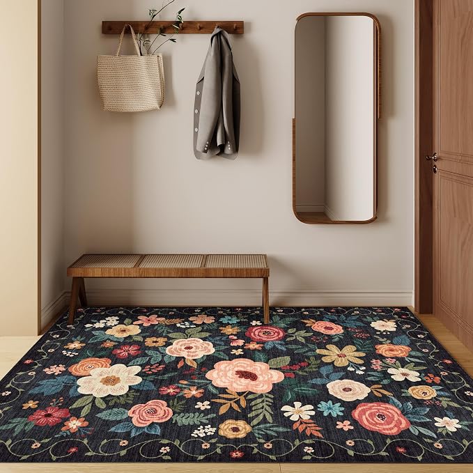 DUKINO 3x5 Area Rug, Floral Washable Rug - Image 3