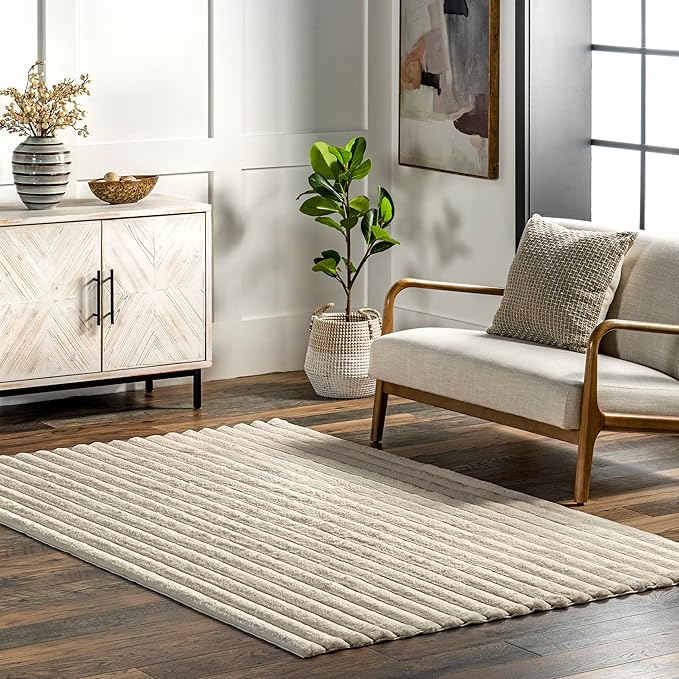 nuLOOM Kai Beige Striped Washable Area Rug by nuLOOM