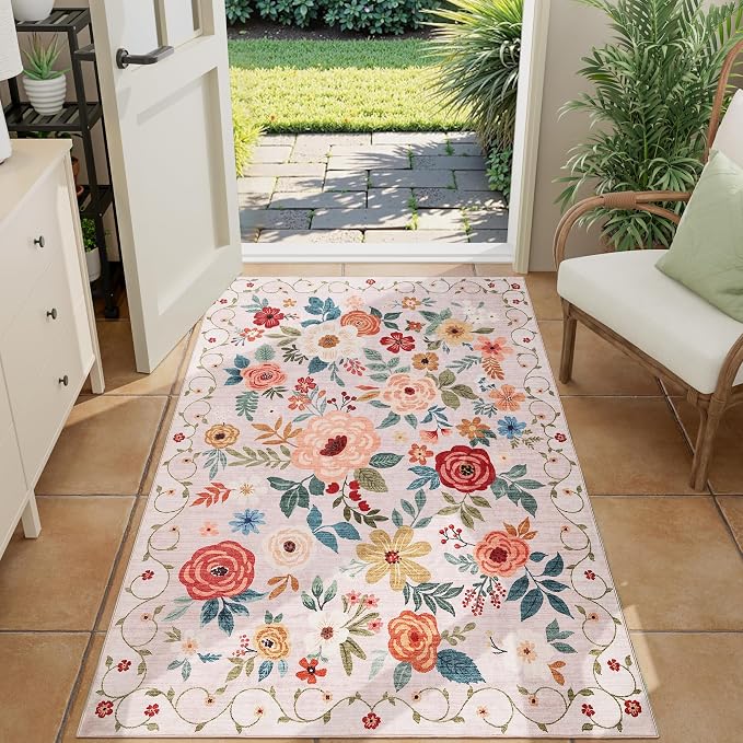 DUKINO 3x4 Area Rug, Floral Washable Rug - Image 4