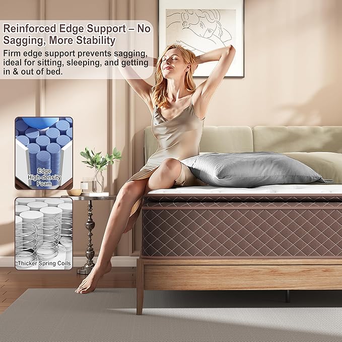 Swbvs Queen Mattress, 14 Inch Pillow Top Queen Size Mattress – Plush Comfort with Pocketed Coils & Pressure Relief – Ideal for Side Sleepers, Motion Isolation & Back Pain Relief,Firm