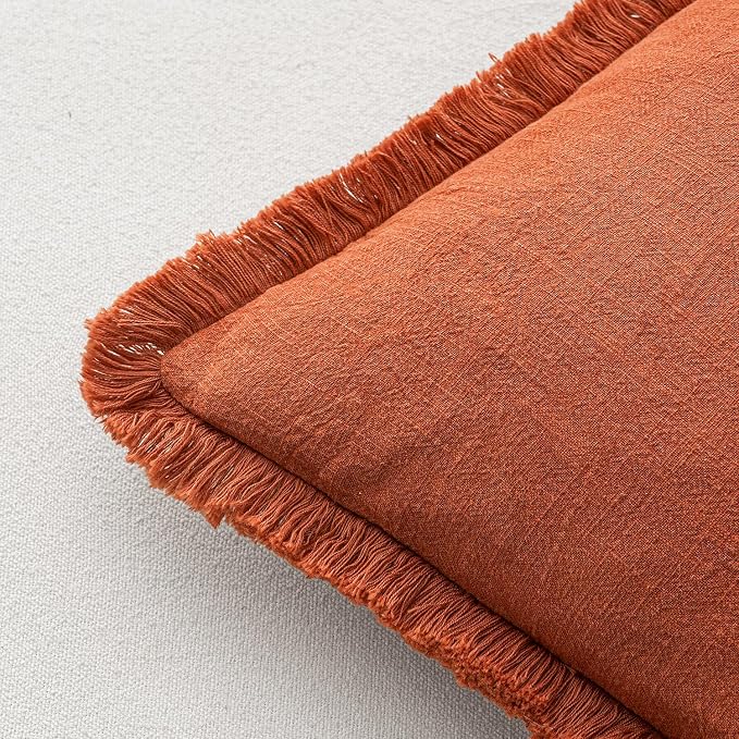 MIULEE Linen Decorative Fall Euro Throw Pillow Covers Burnt Orange 22x22 | Set - Image 6