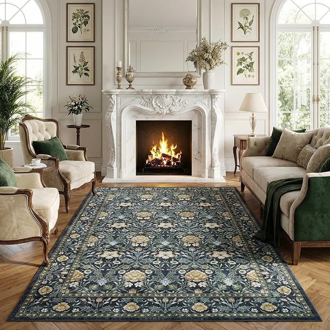 GarveeHome Washable Area Rug 5x7, Retro Floral Low Pile Non Slip Living Room by GarveeHome