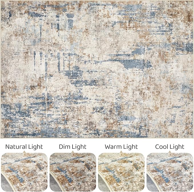 LOONGRUG 6x8 Area Rug Washable Neutral Modern Living Room Rugs Blue Tan | - Image 9