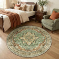RELEANY Washable Area Rug, Round 4ft, Brick/Brown/Green | Non-Slip, Water by RELEANY