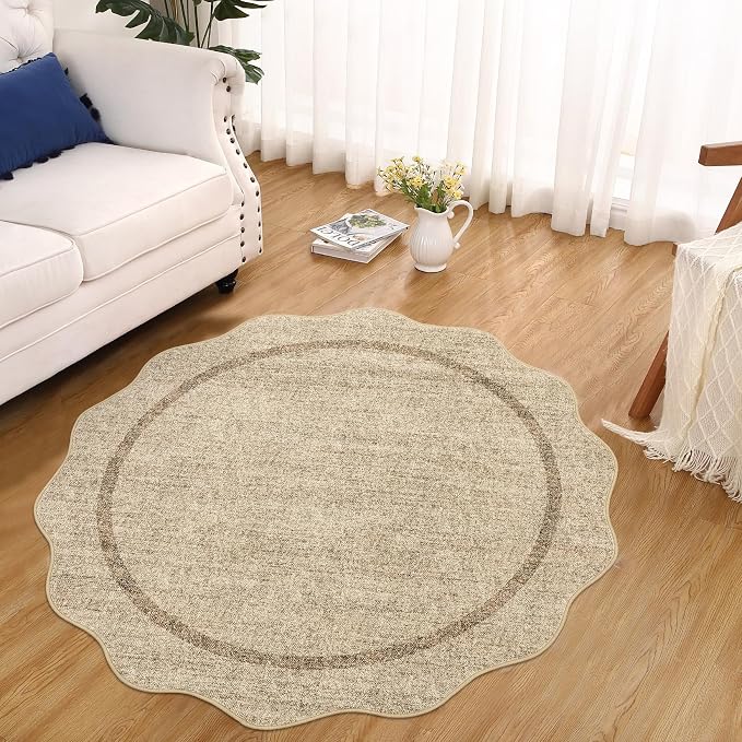GarveeHome Scalloped Round Washable Rug Soft Modern Round Rugs 5ft Non Slip | - Image 8