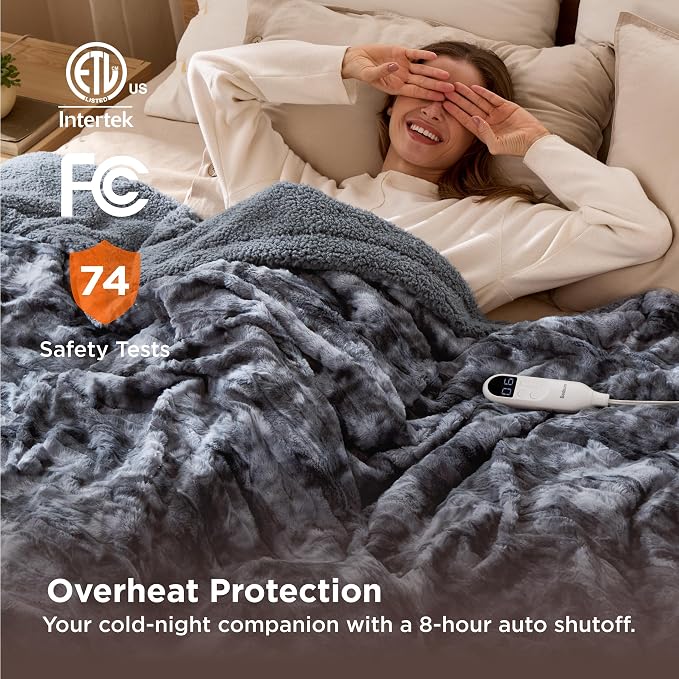 Bedsure Faux Fur Heated Blanket Twin Size, Fast Heating Electric Blanket Twin - Image 6