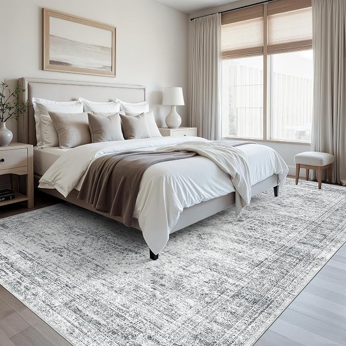 Soalmost Washable Area Rug 8x12 Large Soft Grey Rugs - Image 3