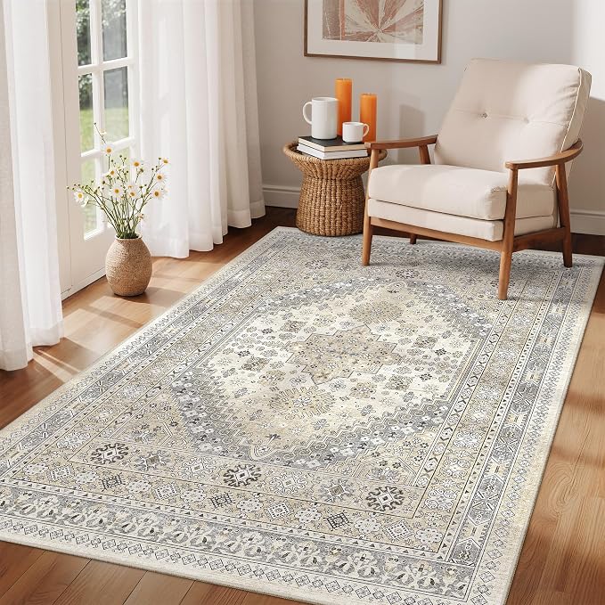3x5 Rug for Entryway, Washable Area Rug, Living Room, Dining Room, Vintage Rug - Image 4
