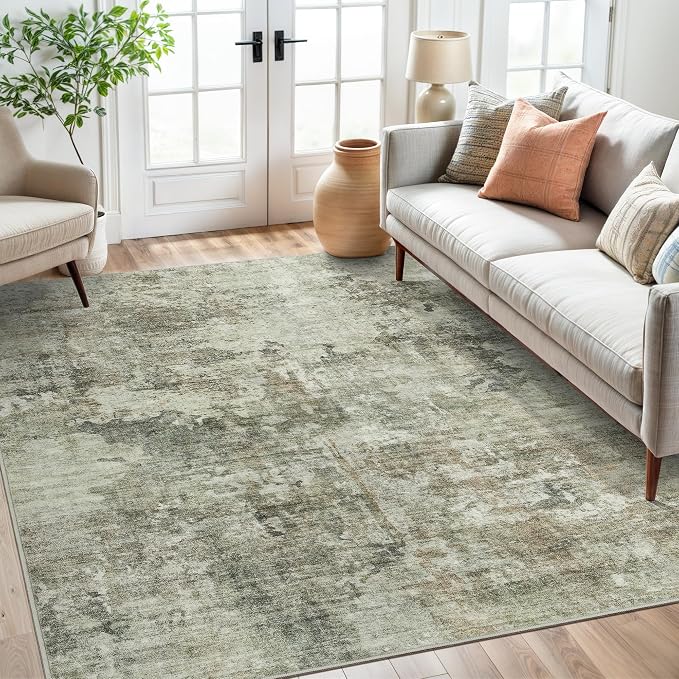 Soalmost Abstract Area Rug 6x9 for Living Room Washable Rugs Green Black | - Image 8