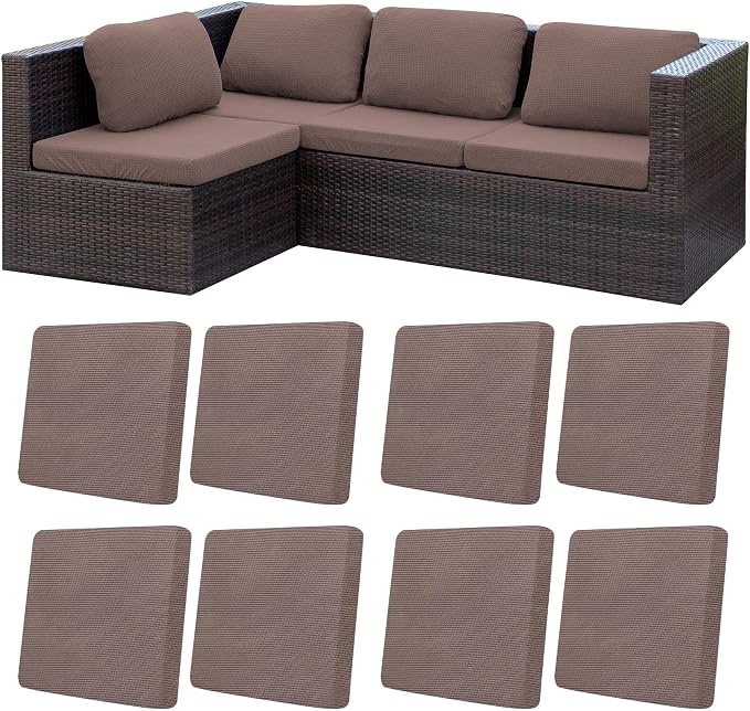 8Pcs Patio Cushion Covers, Outdoor Stretch Cushion Covers, Washable | Stretch by Unknown