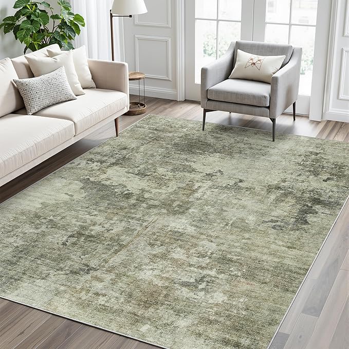 Soalmost Abstract Area Rug 6x9 for Living Room Washable Rugs Green Black | - Image 2