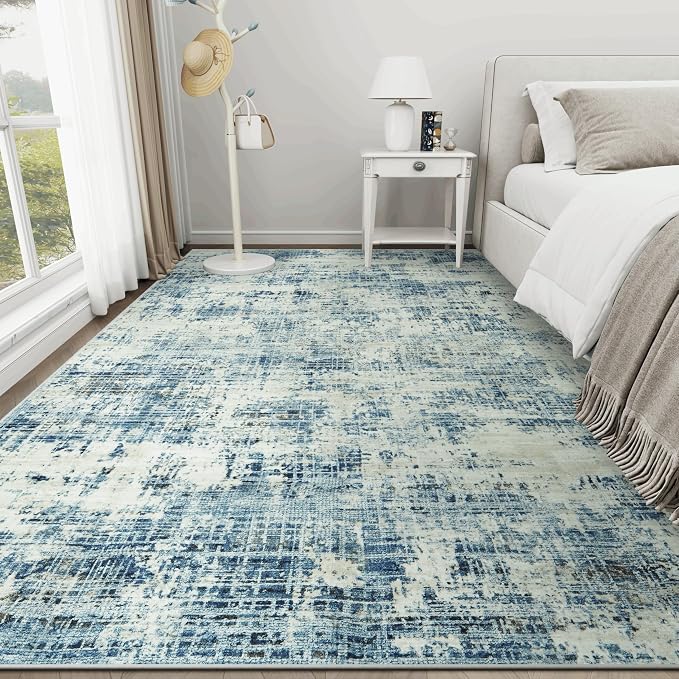 6x9 Washable Area Rug for Living Room Bedroom: Non-Slip Modern Blue Gray | - Image 9
