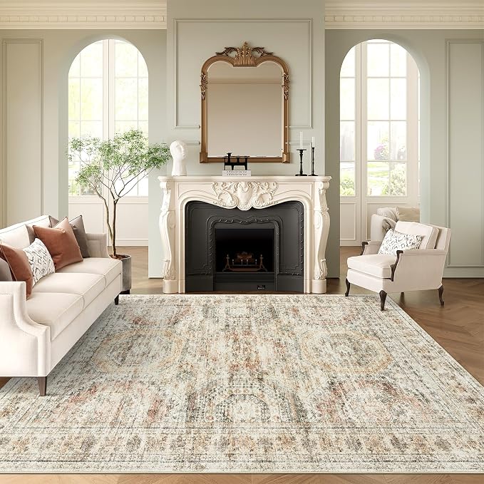 Soalmost 9x12 Area Rugs for Living Room Washable Rug Non-Slip Brown/Pink | - Image 2
