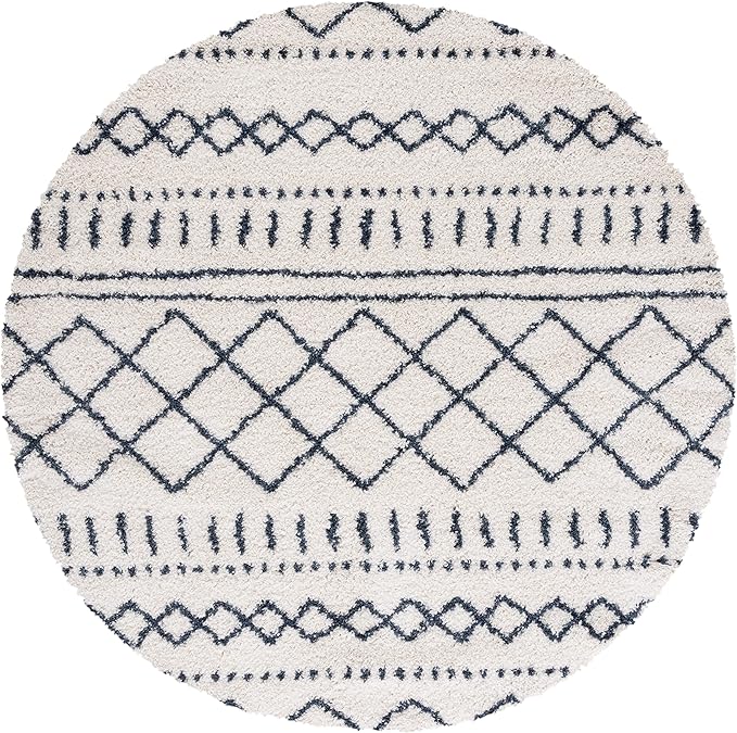 SAFAVIEH Arizona Shag Collection Area Rug - 5'1" Round, Ivory & Slate, Moroccan Design, Non-Shedding, 1.6-inch Thick, Ideal for High Traffic Areas in Living Room, Bedroom (ASG741M-5R)