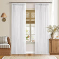 84 Inches Pinch Pleated White Linen Light Filtering Boho Curtains 2 Panels | by Twodrapes