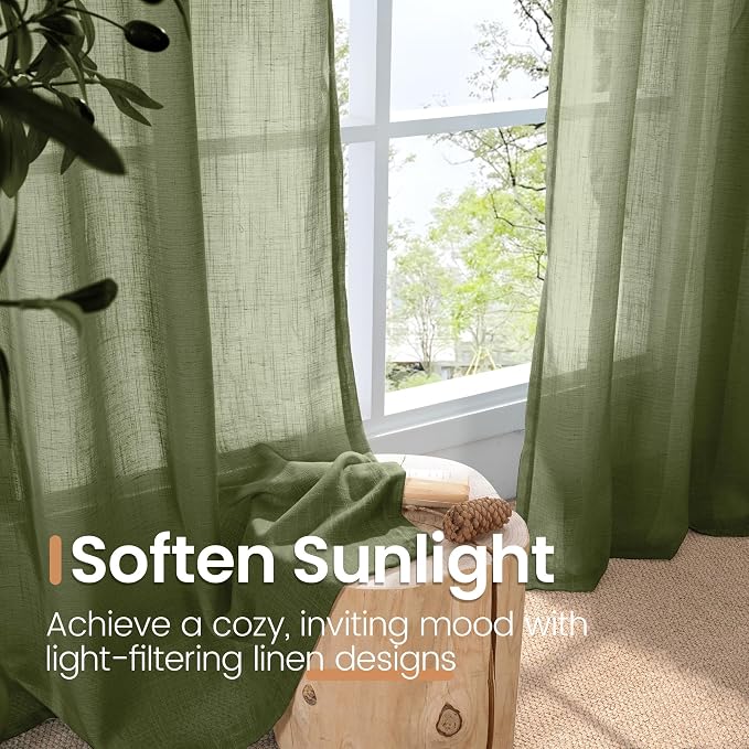 BGment Green Linen Curtains 48 Inches Long - Image 4