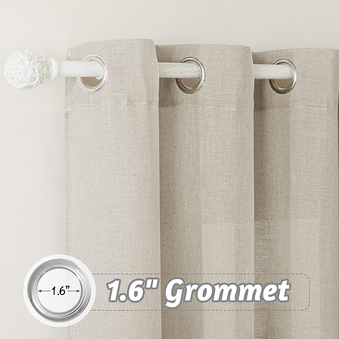 RYB HOME Linen Sheer Curtains 84 Inch Length, Grommet Semi Transparent Fabric with Privacy Control for Bathroom Laundry Room Kids Room Country Rustic Style, Angora, W 60 x L 84, 1 Pc