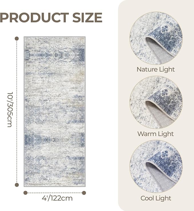 4x10 Runner Rug Non Slip, Washable Hallway Runner Rug, Nursery Room, Soft - Image 2