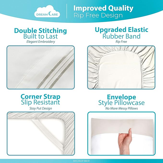 DREAMCARE California King Sheet Sets – 6 pcs Cooling Bed Sheets – up to 15” Deep Cal King Sheets – 2500 Supreme Collection – Extra Soft 100% Brushed Microfiber Hotel Luxury with Side Pocket – Ivory