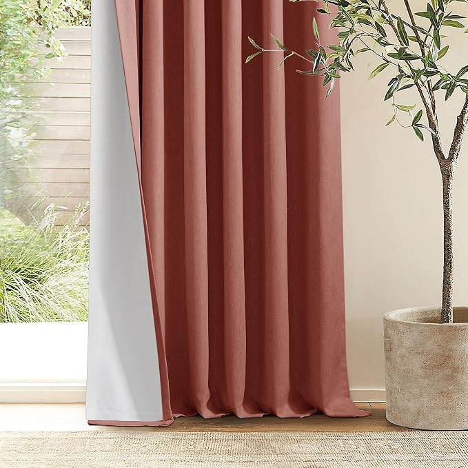 Terracotta Pinch Pleated Linen Blackout Curtains 90 Inches Long - Image 9
