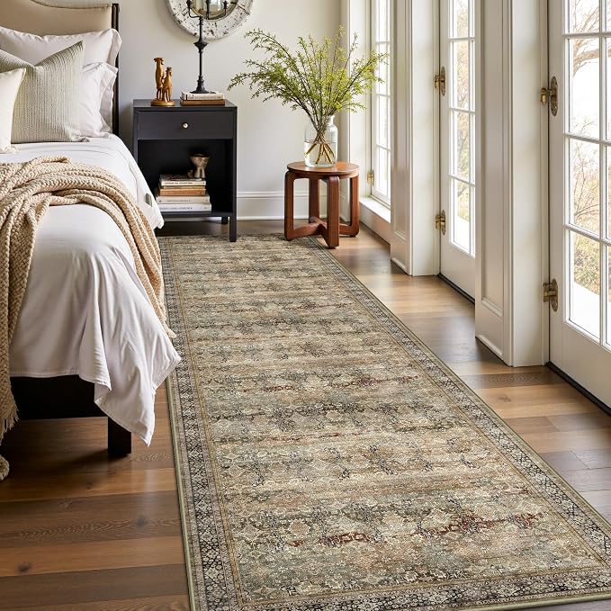 2x10 Hallway Runner Rug, Washable Vintage Retro Long Runner Rugs - Image 4