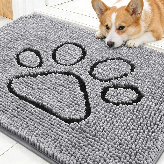 OLANLY Dog Door Mat for Muddy Paws 30x20, Paw Print Design Chenille Mud Mat | by OLANLY