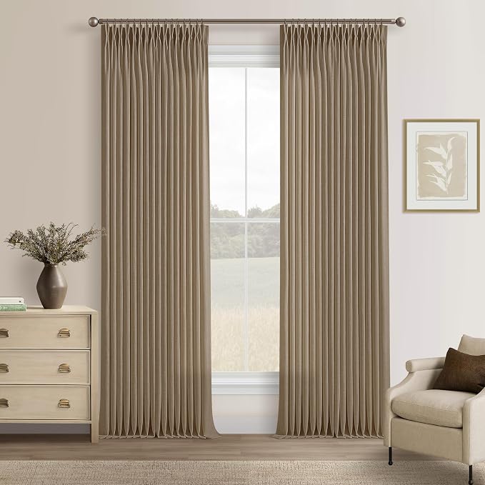 Pinch Pleated Memory Trained Linen Semi Sheer Brown Latte Curtains 50Wx90L | by Twodrapes