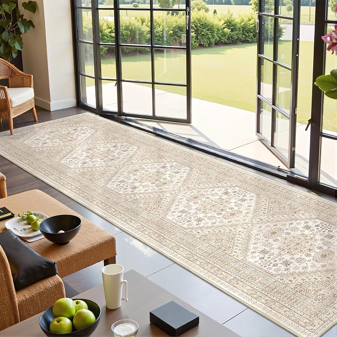 Hallway Runner Rug 2x12 Extra Long Washable Runner, Cream/Beige | Vintage Rug - Image 4