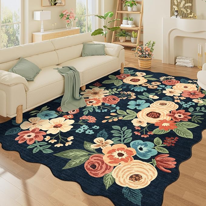 DUKINO 5x7 Area Rugs for Bedroom, Floral Washable Rug Non Slip, Stain Resistant - Image 8