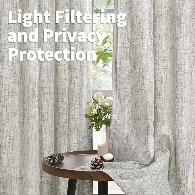 YoungsTex Dark Grey Linen Semi Sheer Curtains 42 X 63 Inch Length | Textured - Image 3