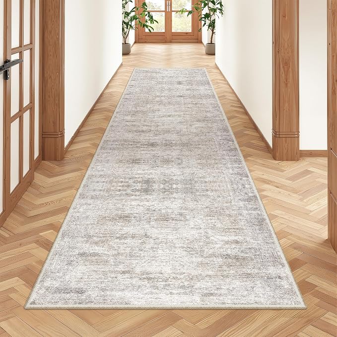 2x8 Runner Rug Non Slip, Washable Hallway Runner Rug, Taupe | Neutral Rugs by Restydon