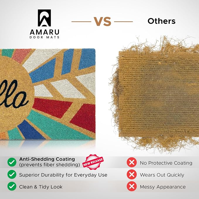 Coir Welcome Mat, Hello Colorful, 17 x 29 in | 100% Natural Coir, Anti-Shedding - Image 3