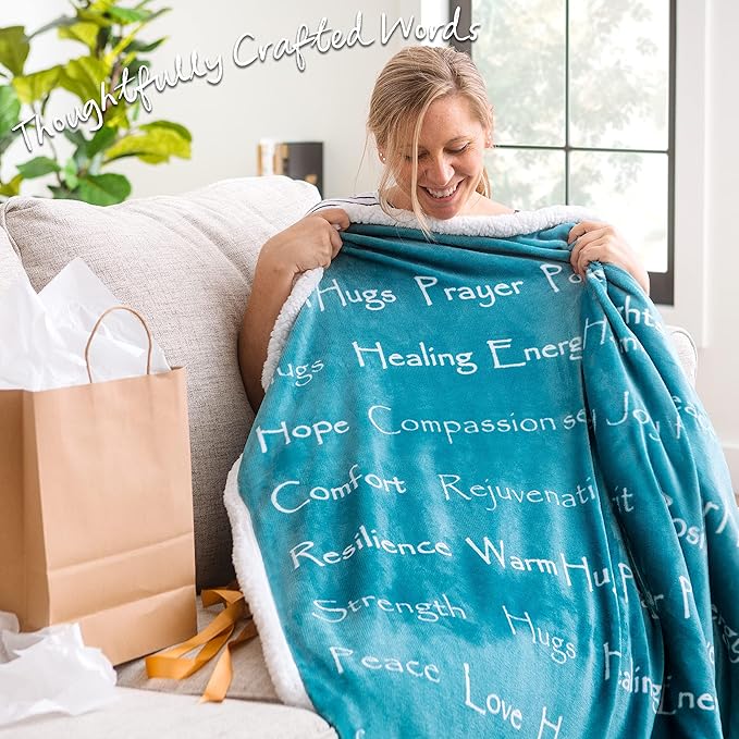 Chanasya Premium Healing Hugs Gift Blanket - for Hope Support Comfort Encouragement Sympathy - Breast Cancer Chemo Surgery Get Well Caring Gift Bed Blanket - Patient Women Men Friend (King) Teal