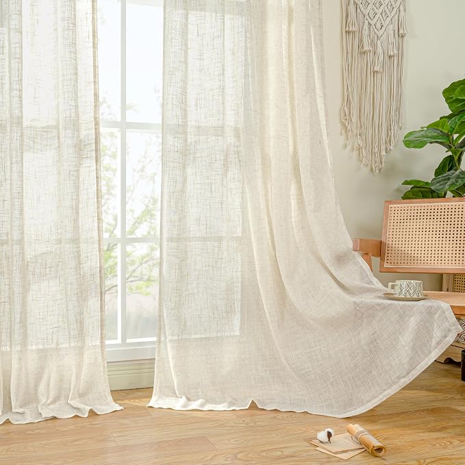 Sheer Linen Curtains 63 inches Length, Light Filtering Panels Bronze Grommet - Image 9