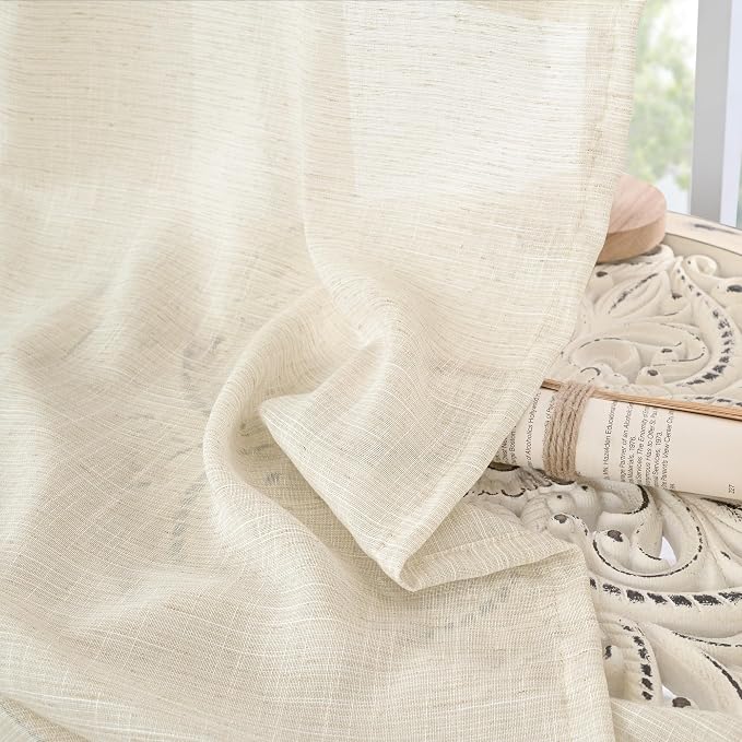 BGment Short Beige Linen Semi Sheer Curtains 36 Inch Length - Image 7