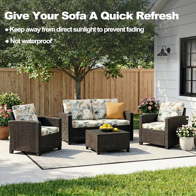 CALBODE 8Pcs Stretch Patio Cushion Cover, Tropical Floral and Leaf Pattern Sofa - Image 3
