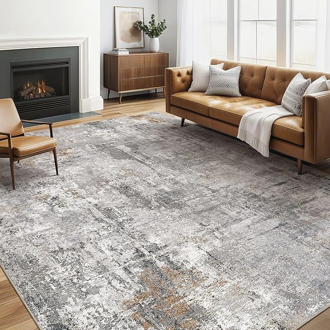 LOONGRUG 5x8 Area Rug Washable Neutral Modern Living Room Rugs Grey Rust | by LOONGRUG