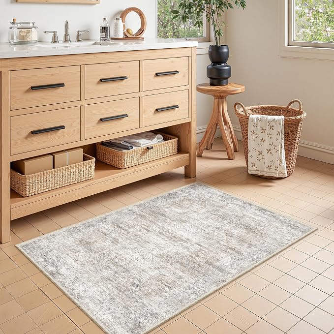 2x3 Rug Non Slip, Small Washable Entryway Rug, Taupe | Welcome Mat, Runner by Restydon