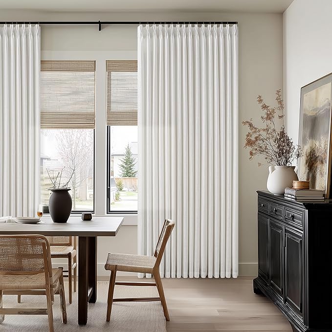 105 Inch Beige White Linen Light Filtering Sheer Pleated Curtains 50x105 | by Twodrapes