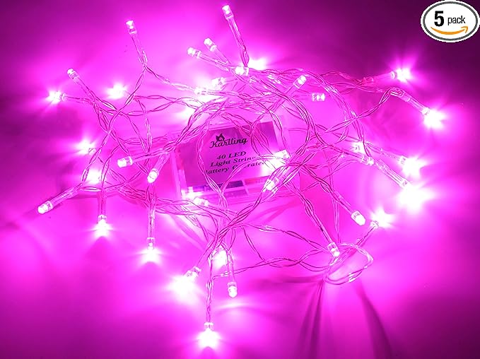 Karlling Battery Operated Pink 40 LED Fairy Light String Wedding Party Xmas Christmas Decorations(Pink,5 Pack)