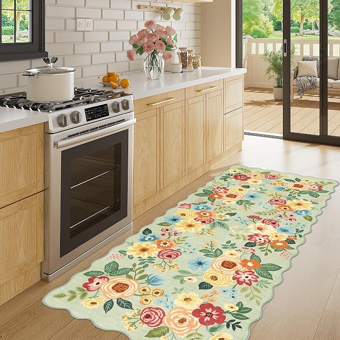 DUKINO 2x5 Washable Runner Rug, Floral Non Slip Rug - Image 3