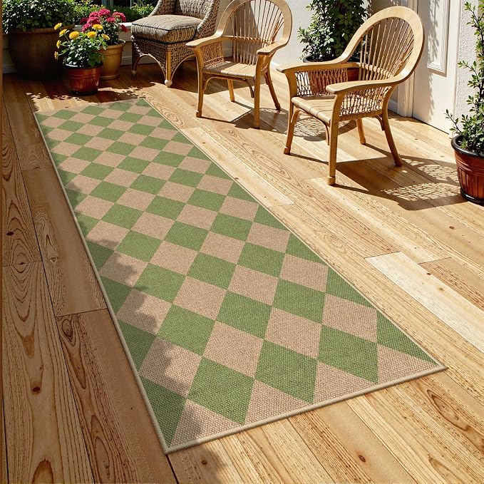 Lahome Checkered Easy Jute Hallway Runner Rug, 2x8 Outdoor Rugs Washable | - Image 8